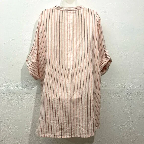 NWT Club Z Collection Long Roll Tab Sleeve Button Up Shirt Cover Up Tunic 2X - Picture 2 of 14